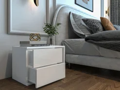 Sengebord Hederos (Hvid + Glansfuld hvid)