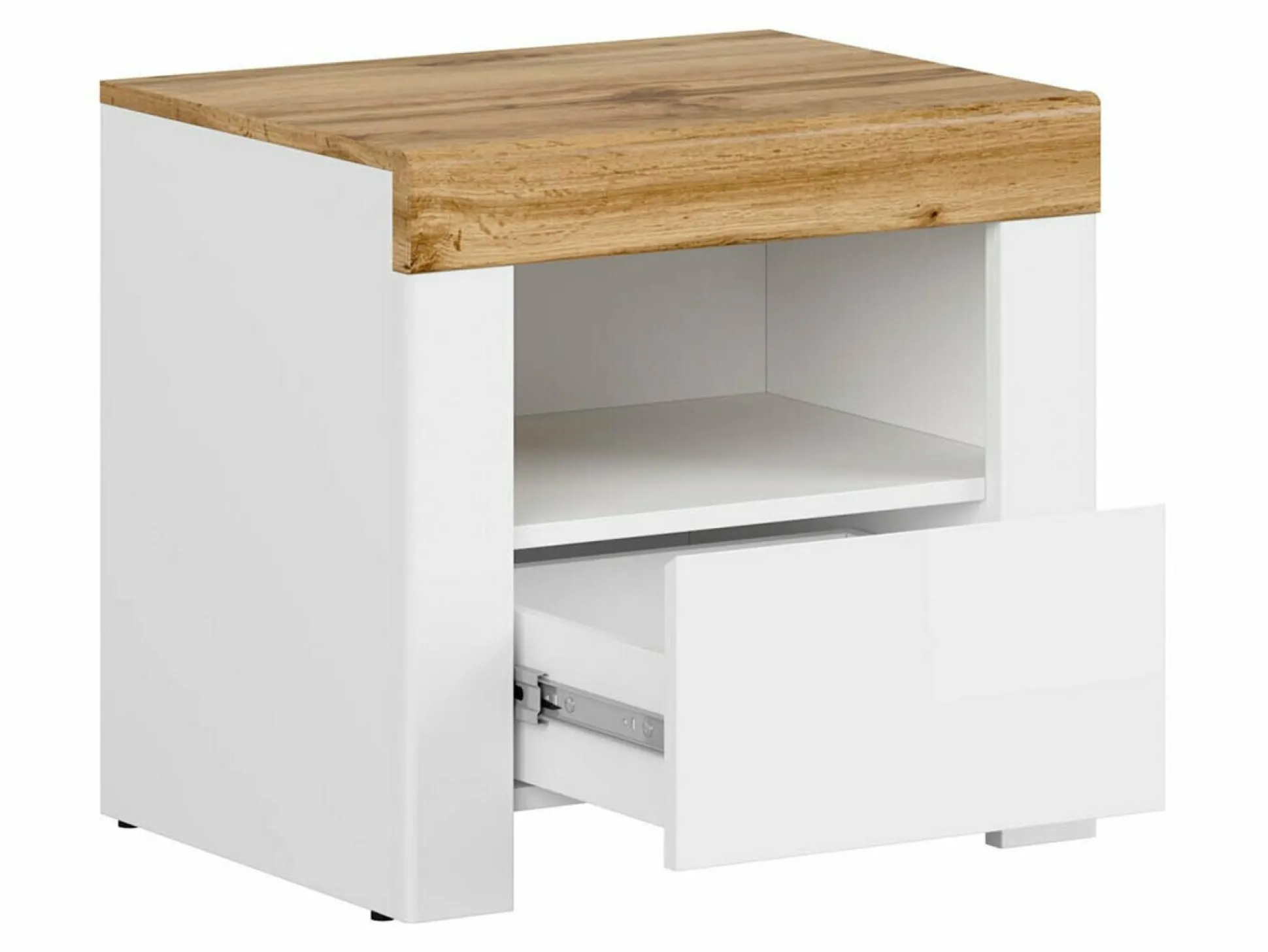 Sengebord Sonsoru 113 (Hvid + Glansfuld hvid + Wotan eg)