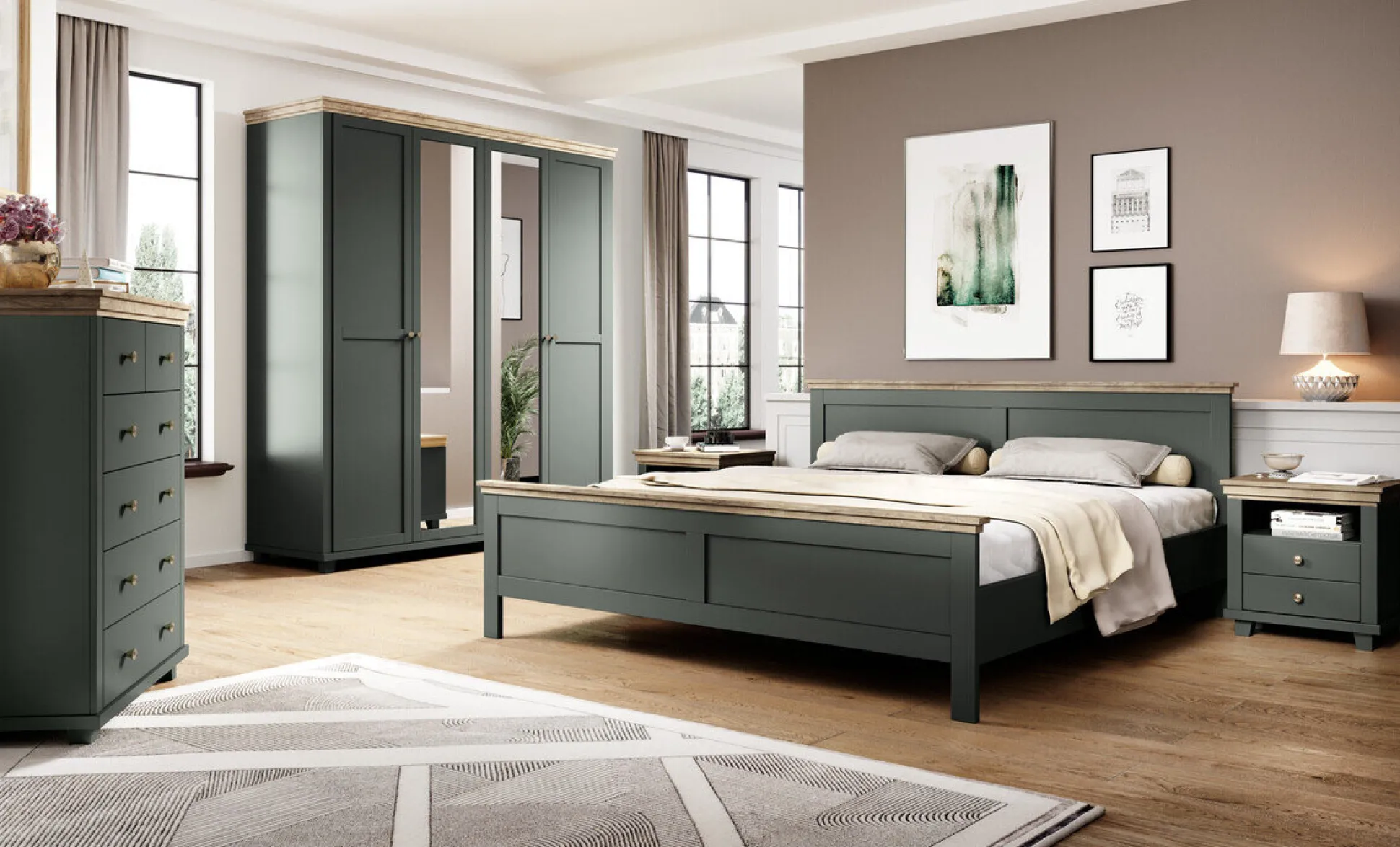 Sengebord Tolnue 117 (Mørkegrøn + Lefkas eg)