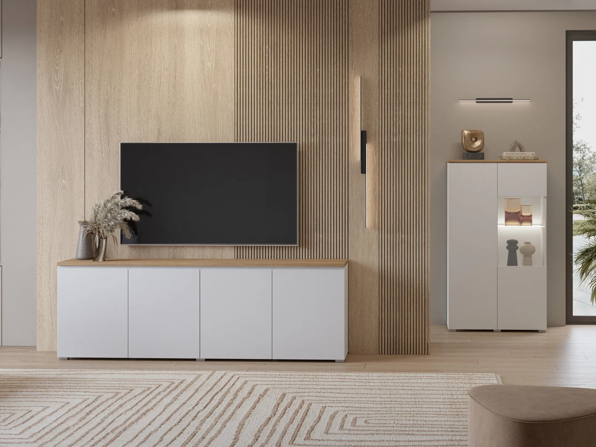 Skænk Baletu 105 (Hvid + Egetræ)