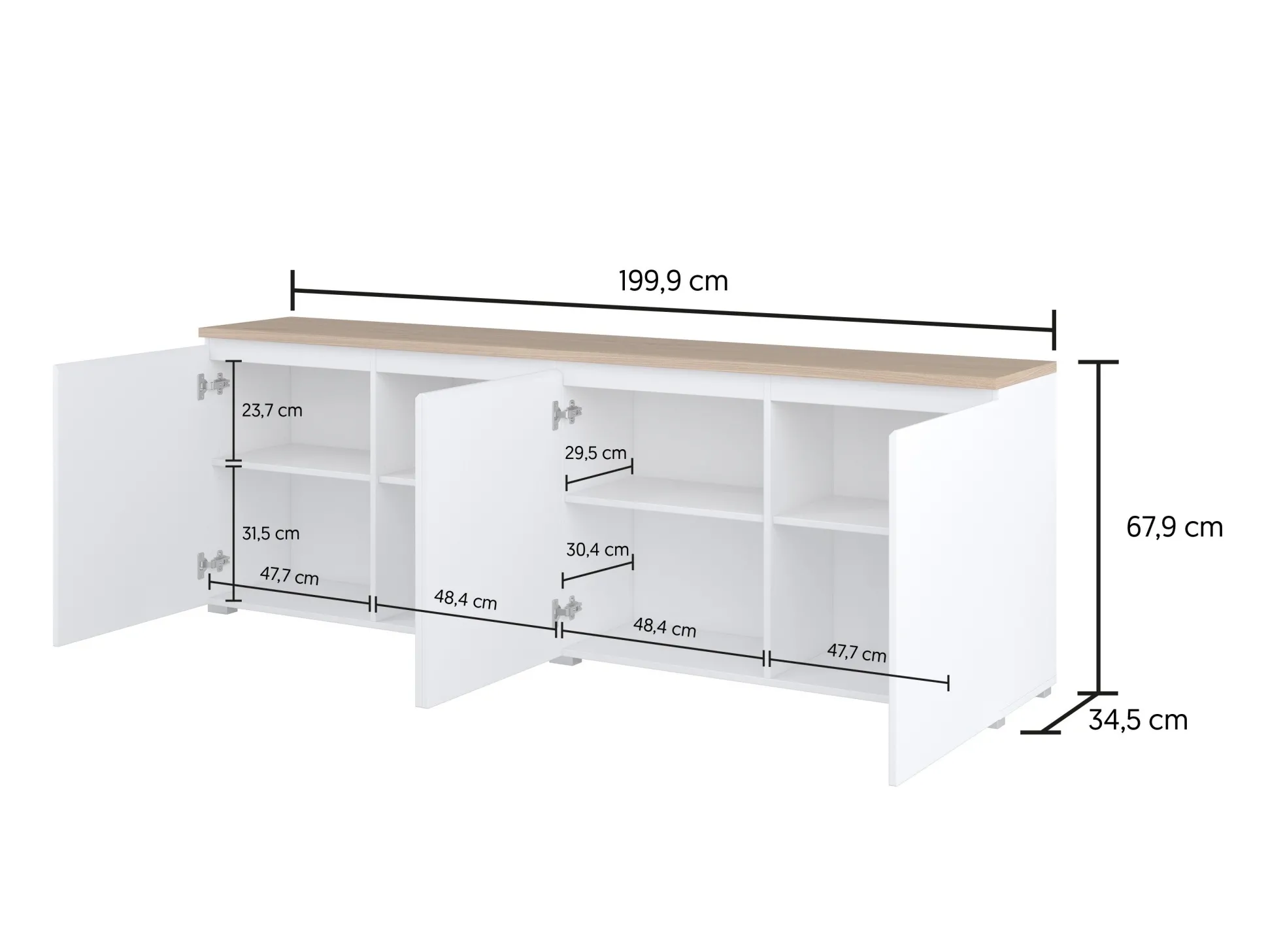 Skænk Baletu 105 (Hvid + Egetræ)