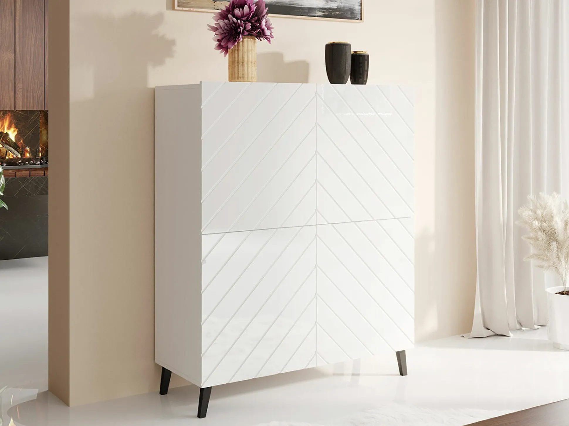 Skænk Charlotte 179 (Hvid + Glansfuld hvid)