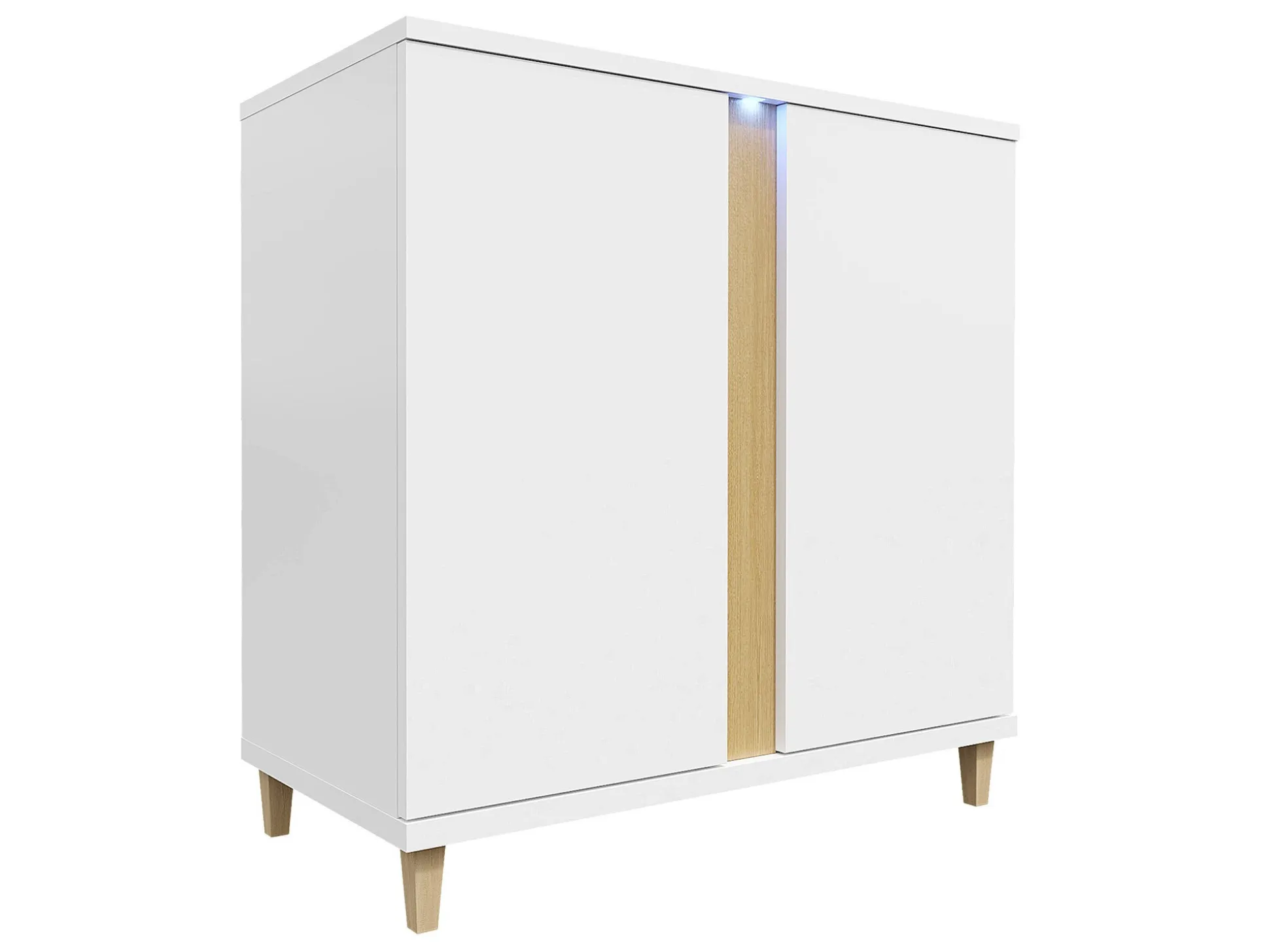 Skænk Florem II (Hvid + Glansfuld hvid + Lyst træ)