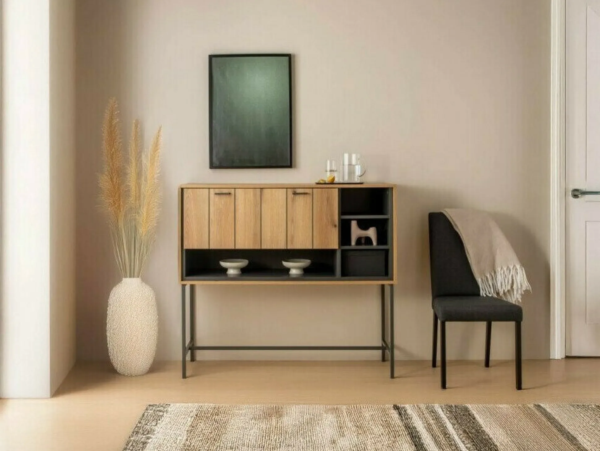 Skænk Morelmi 102 (Antracit + Egetræ)