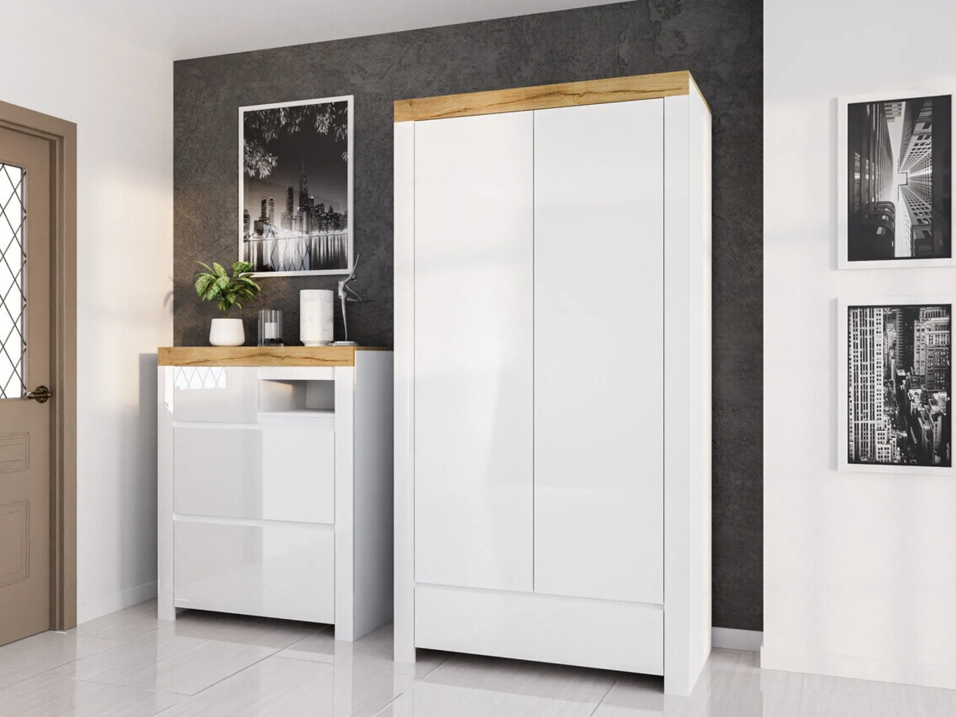 Skoskab Sonsoru 119 (Hvid + Glansfuld hvid + Wotan eg)