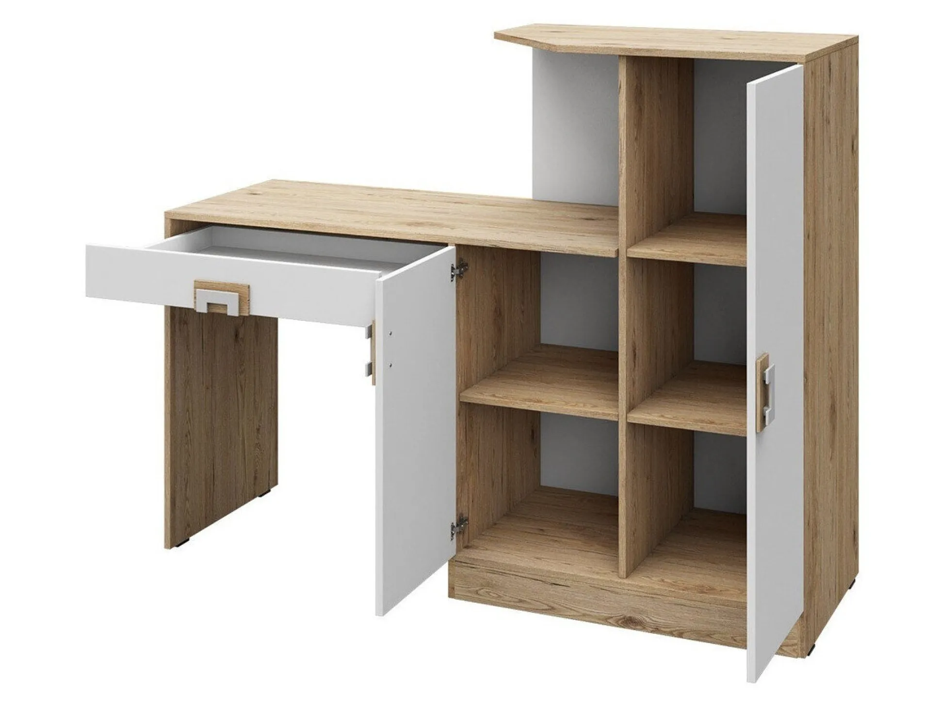 Skrivebord Balvire 111 (Lys eg + Hvid + Grå)