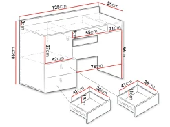 Skrivebord Camteso 107 (Hvid + Egetræ + Turkis)