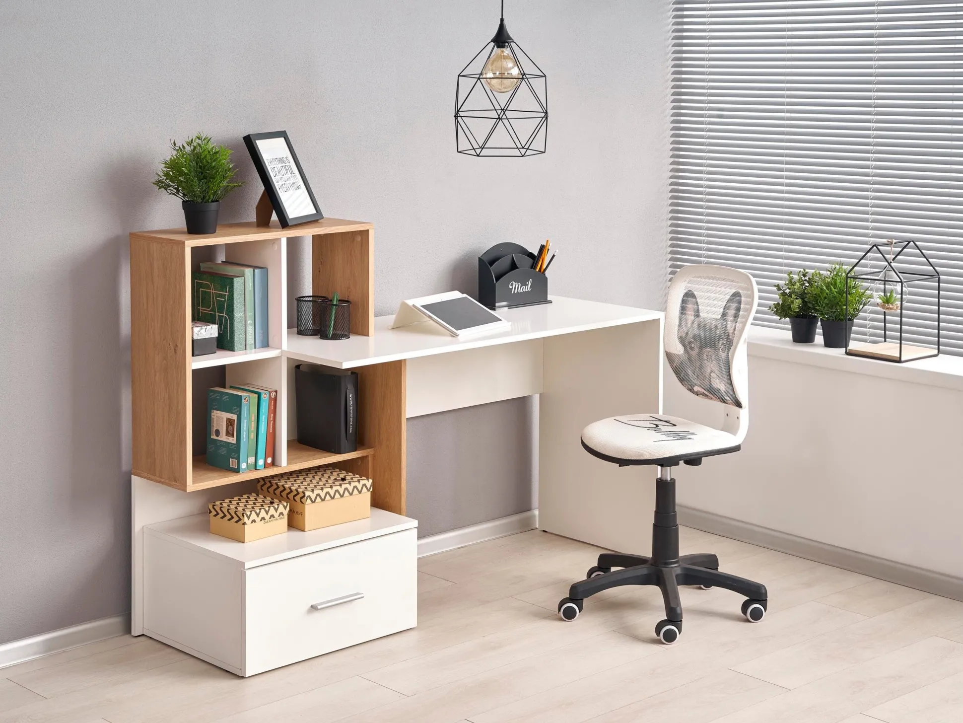 Skrivebord Houston 826 (Hvid + Gylden eg)