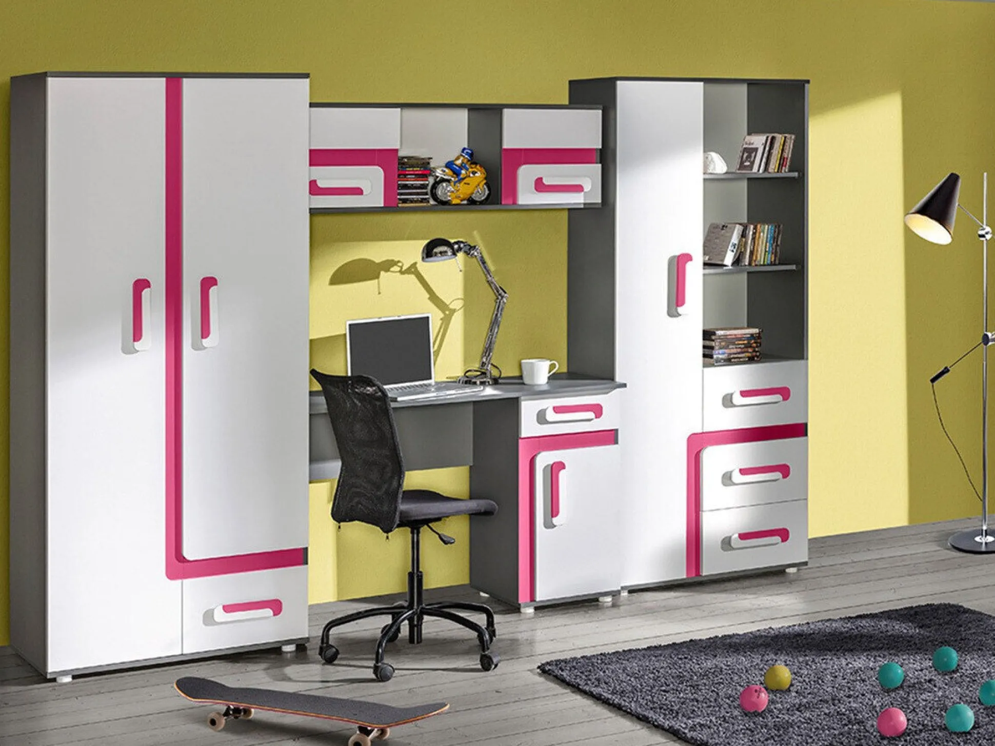 Skrivebord Levtala 109 (Antracit + Hvid + Lyserød)