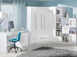 Skrivebord Merevari 100 (Hvid + Glansfuld hvid + Grå)