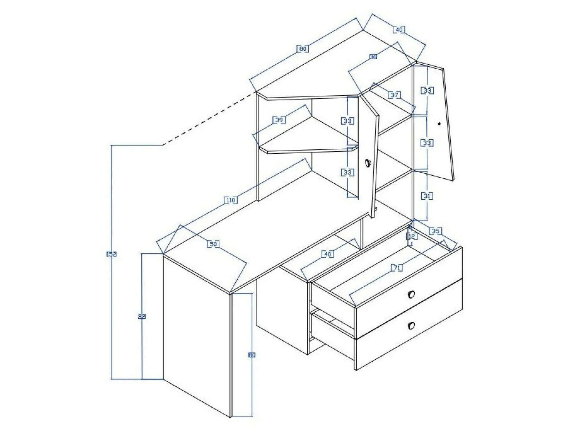 Skrivebord Mirelbu 110 (Artisan eg + Hvid + Sort)