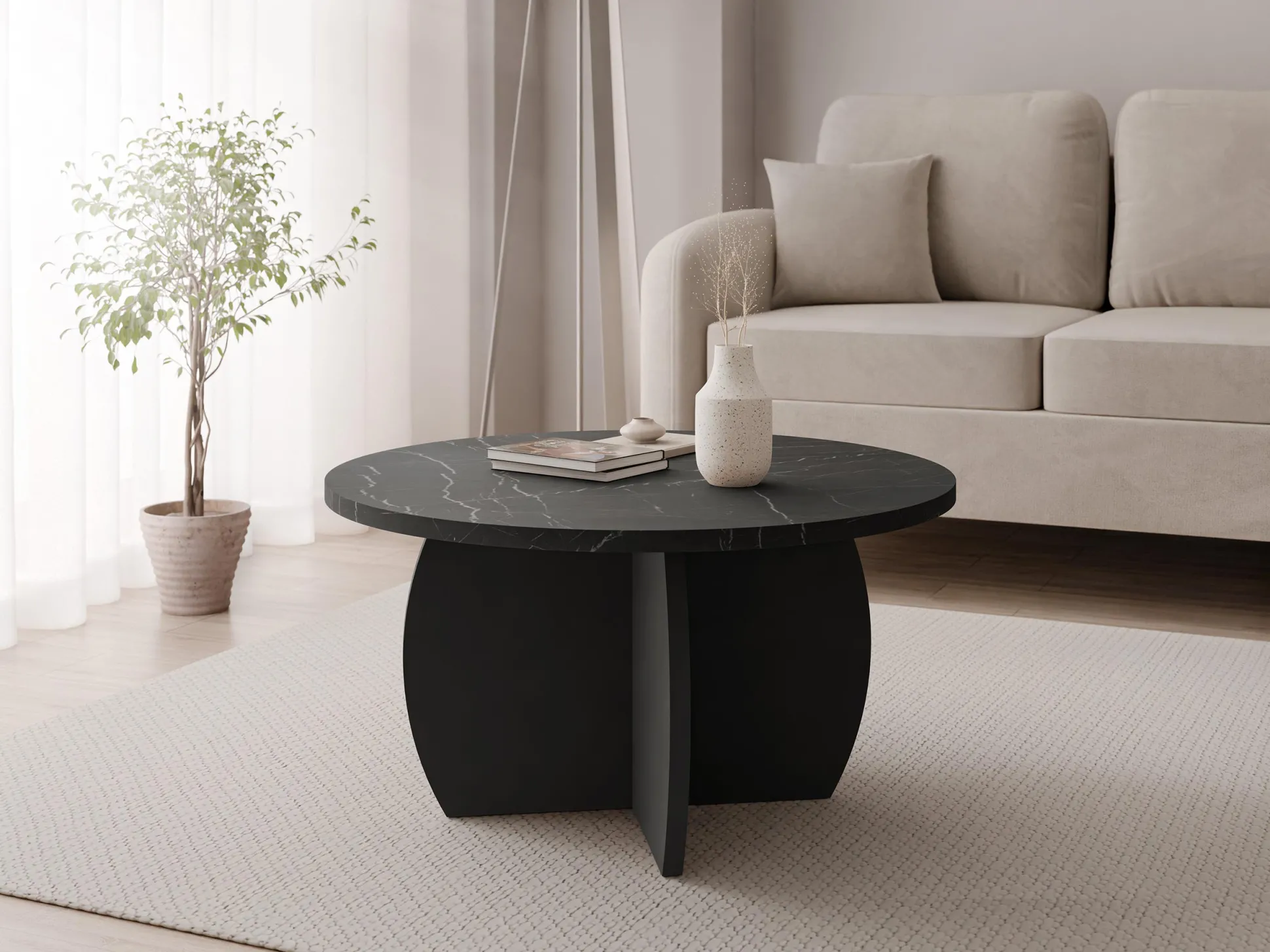 Sofabord Comfivo Pagas (Sort marmor + Sort)