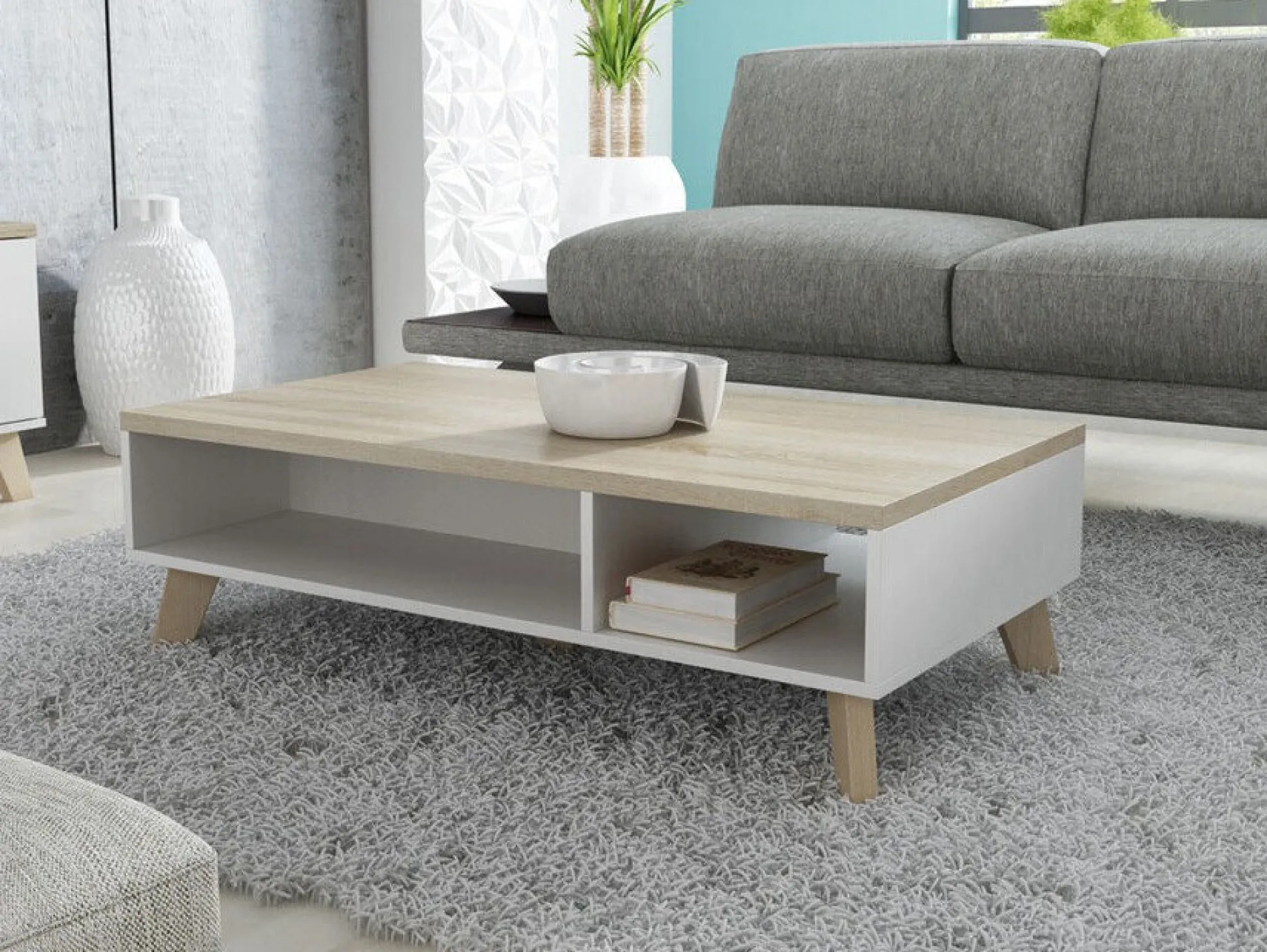 Sofabord Larfloi 101 (Hvid + Sonoma eg)