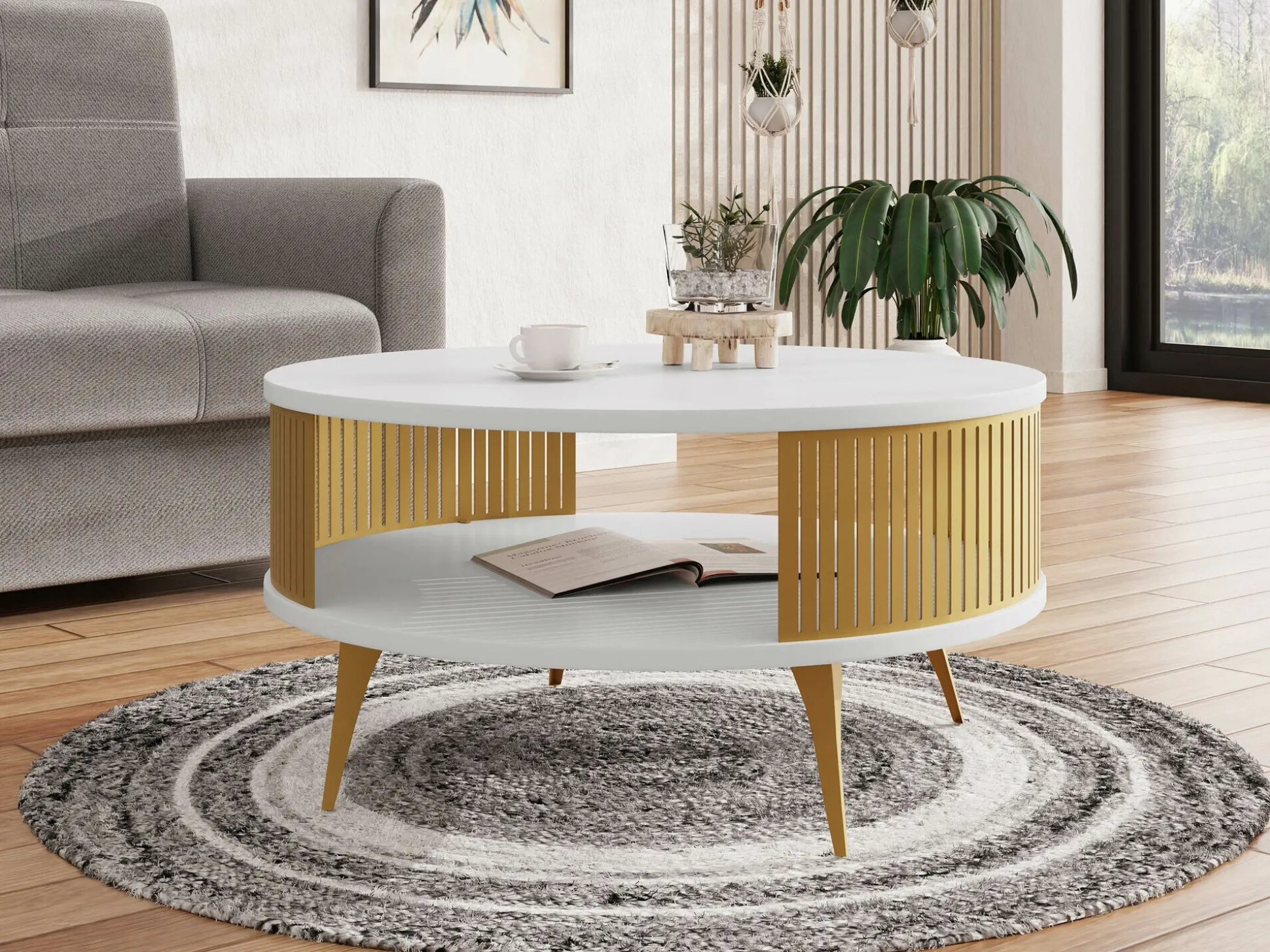 Sofabord Vitum I (Gylden + Hvid)