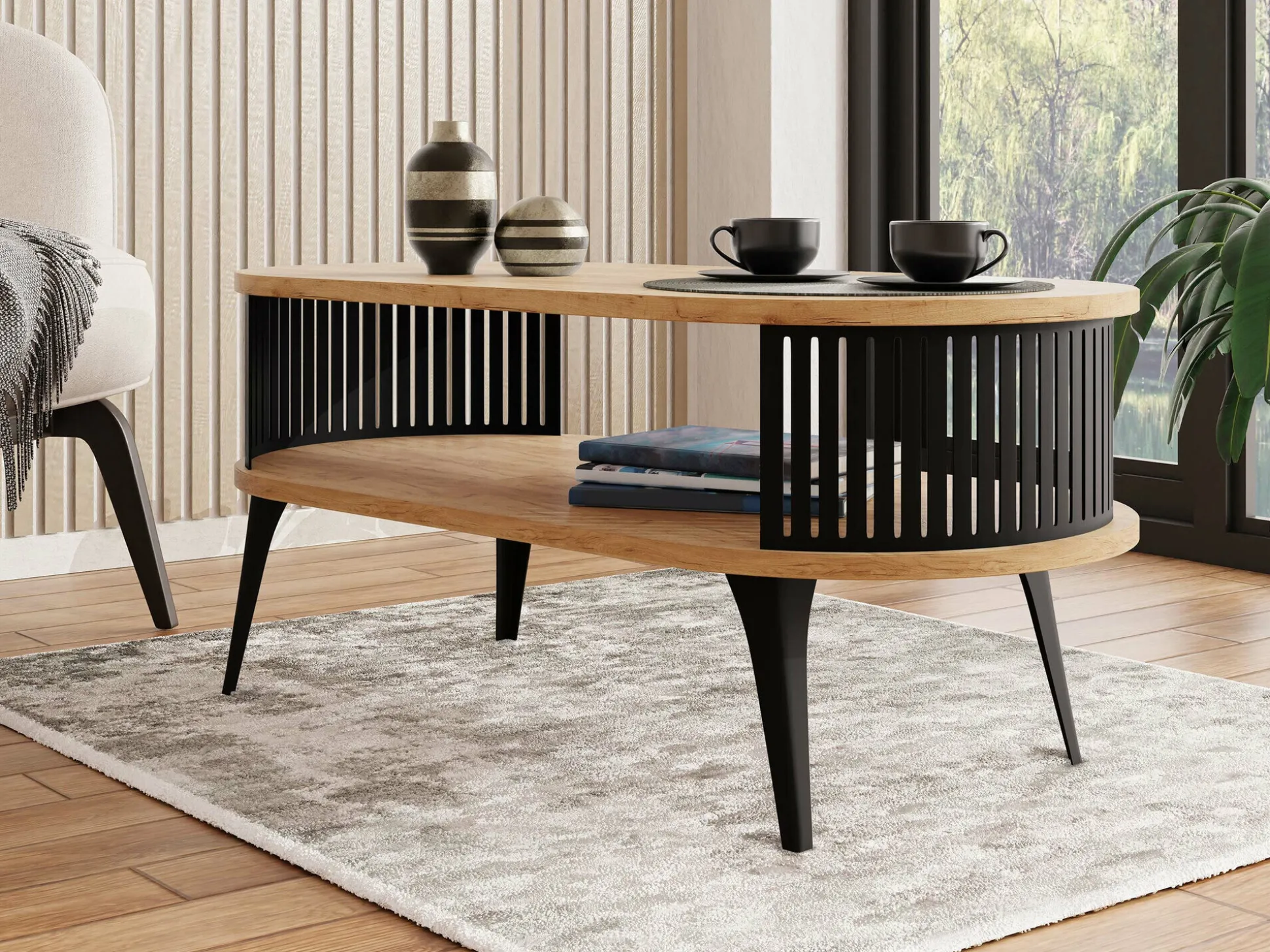 Sofabord Vitum III (Sort + Craft gylden eg)