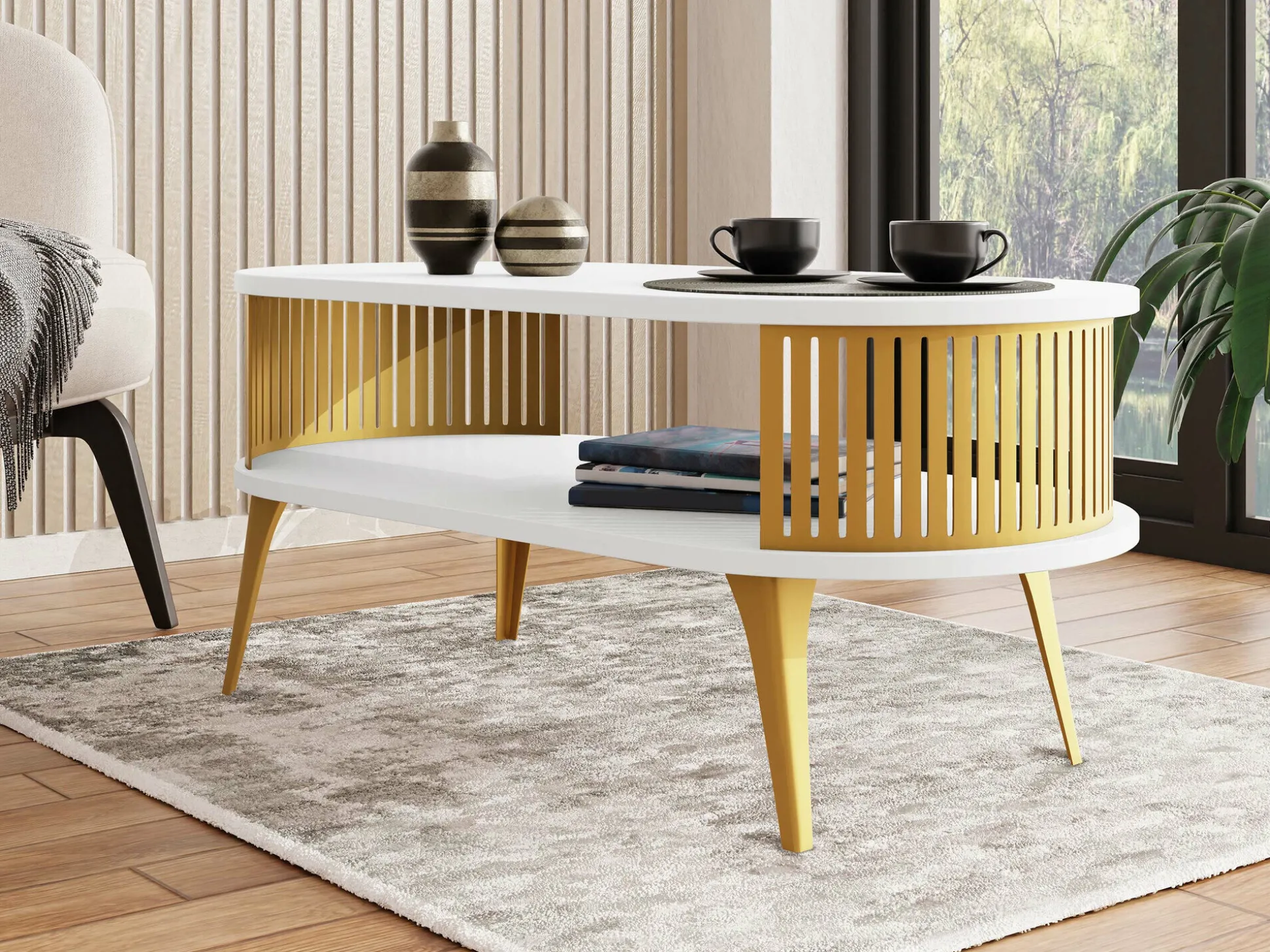 Sofabord Vitum IV (Gylden + Hvid)
