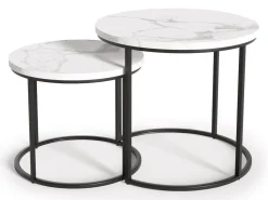 Sofabordssæt Houston 951 (Hvid marmor + Sort)