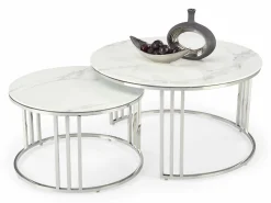 Sofabordssæt Houston 1503 (Sølv + Hvid marmor)
