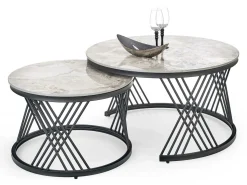 Sofabordssæt Houston Acetum (Sort + Grå marmor)