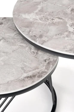 Sofabordssæt Houston Acetum (Sort + Grå marmor)