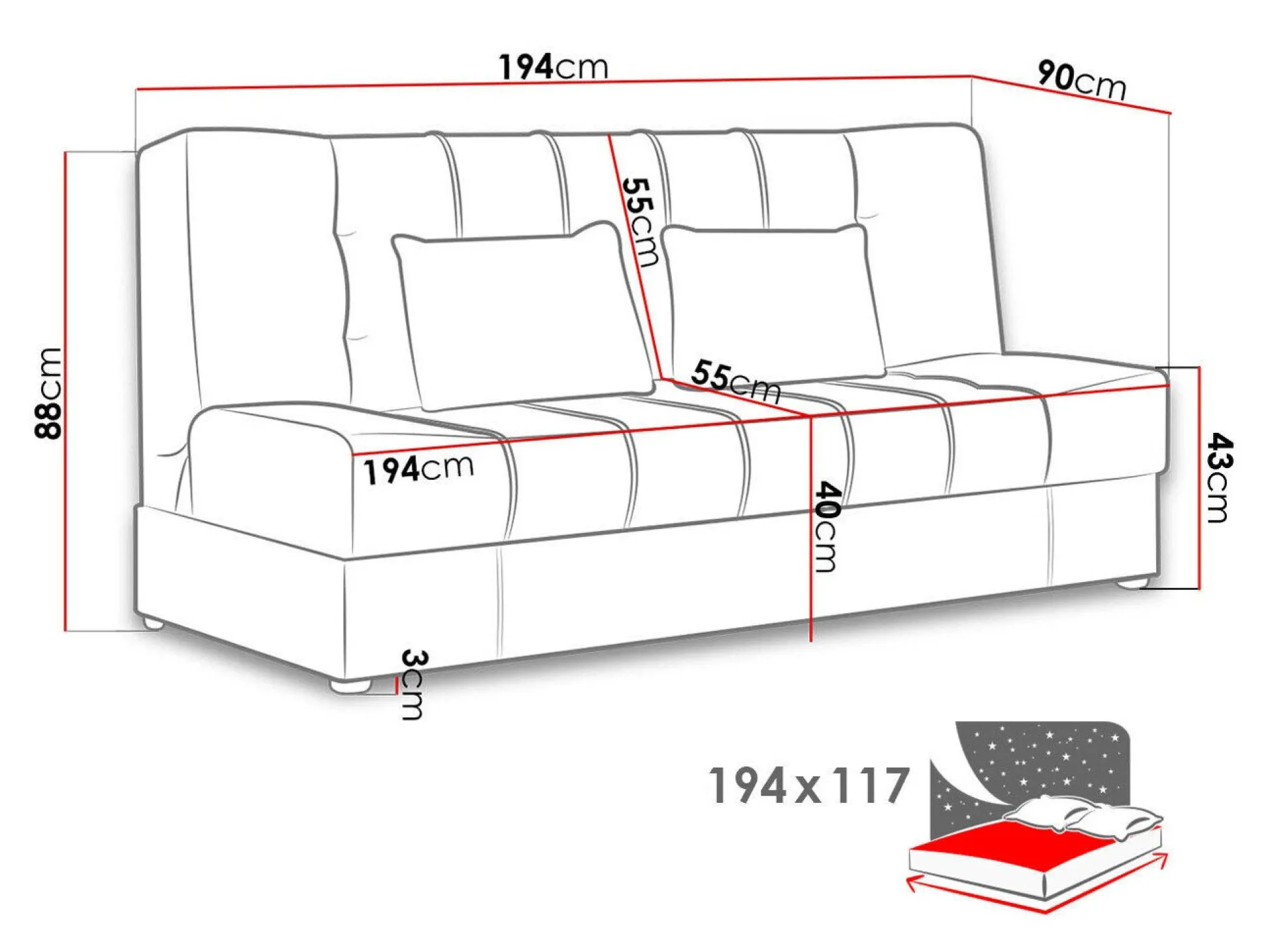 Sovesofa Columbus 120 (Neve 90)