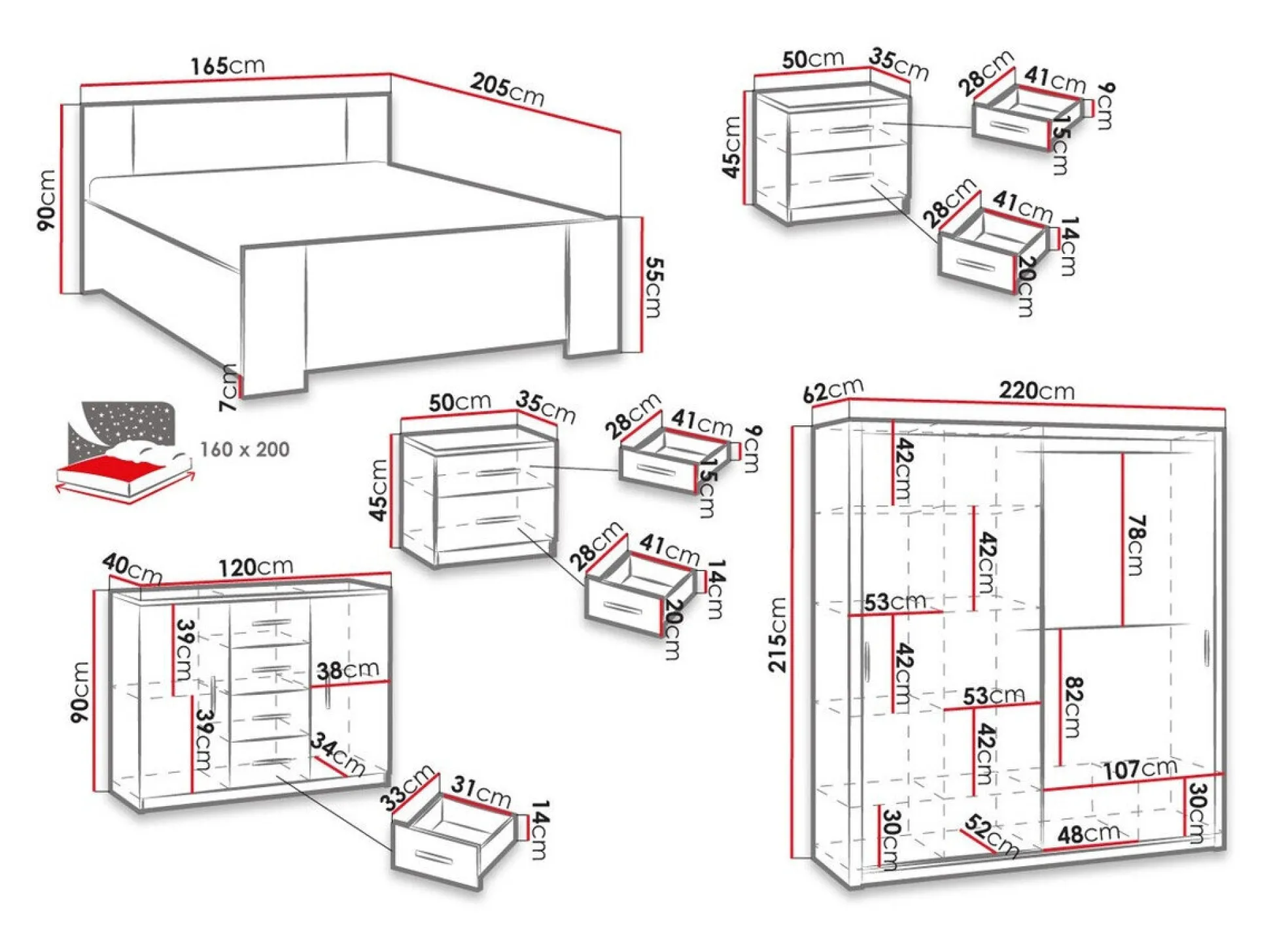 Soveværelsessæt Catromi 115 (Kloster eg)