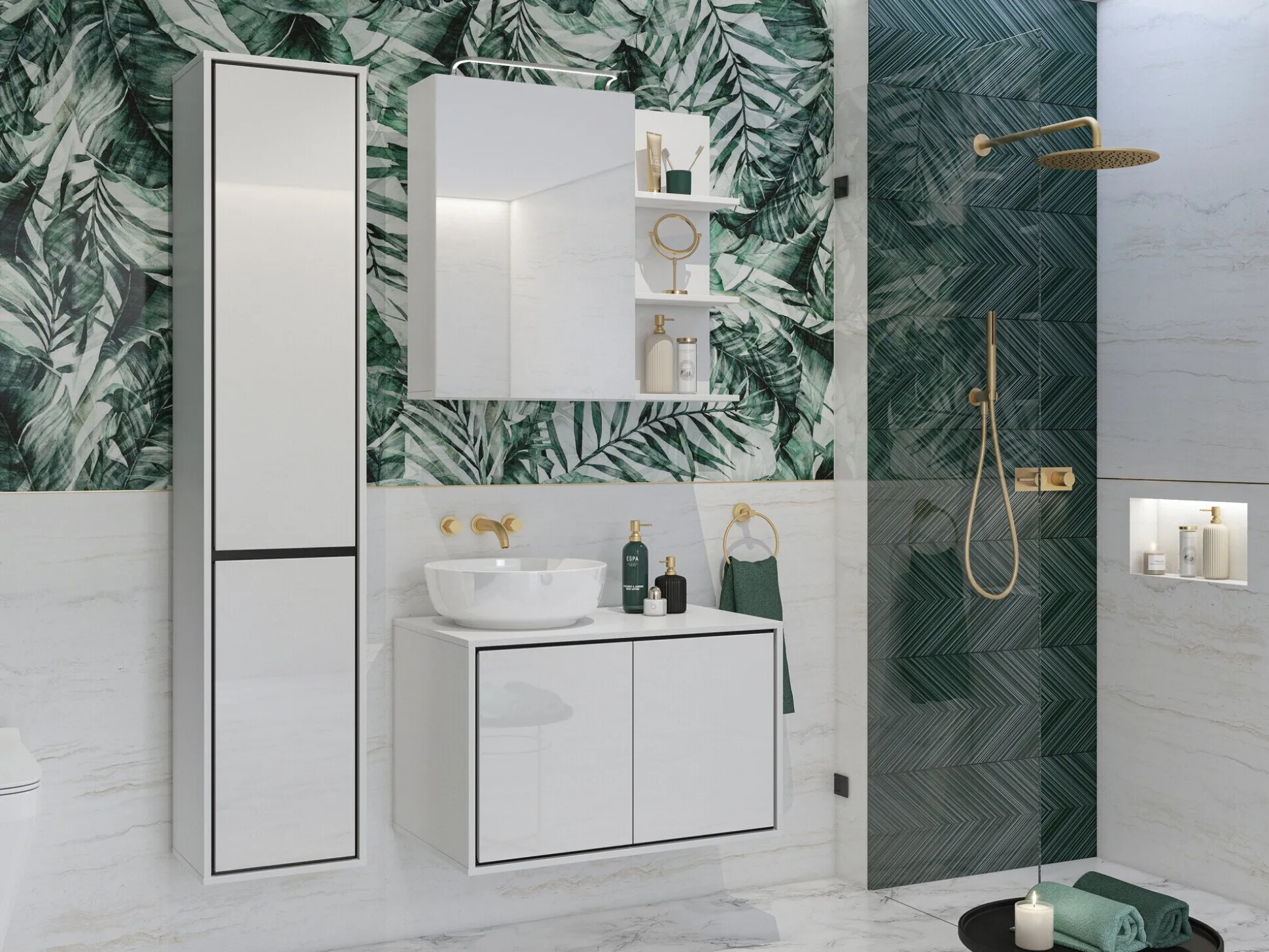 Spejlskab til badeværelset Tecavu 102 (Glansfuld hvid + Hvid)