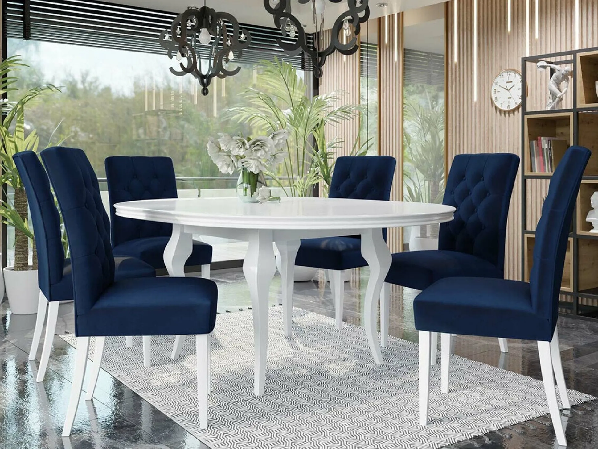 Spisestuesæt Racine 129 (Glansfuld hvid + Magic Velvet 2216)