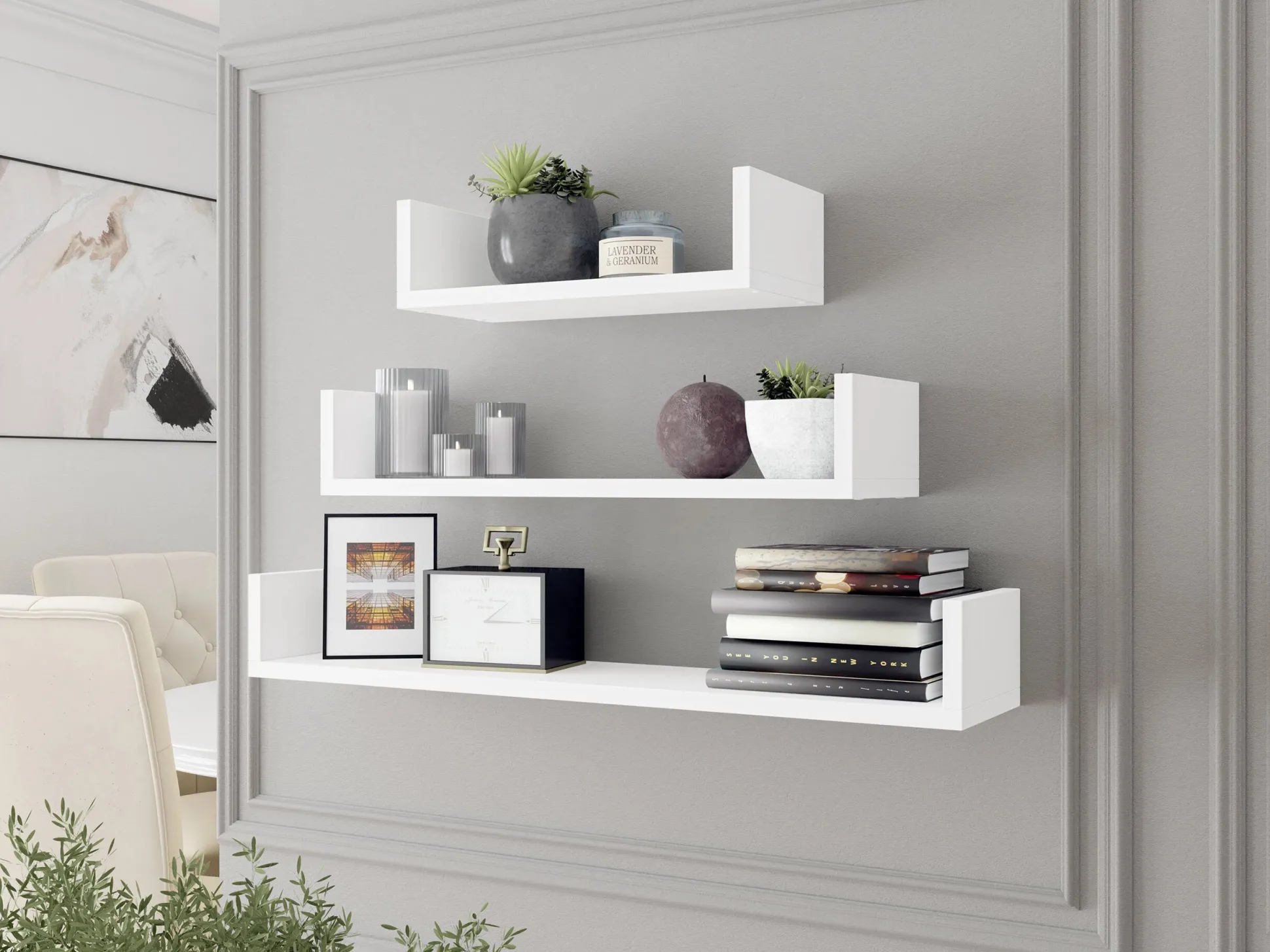 Sæt med vægmonterede reoler Lexicon (Hvid)