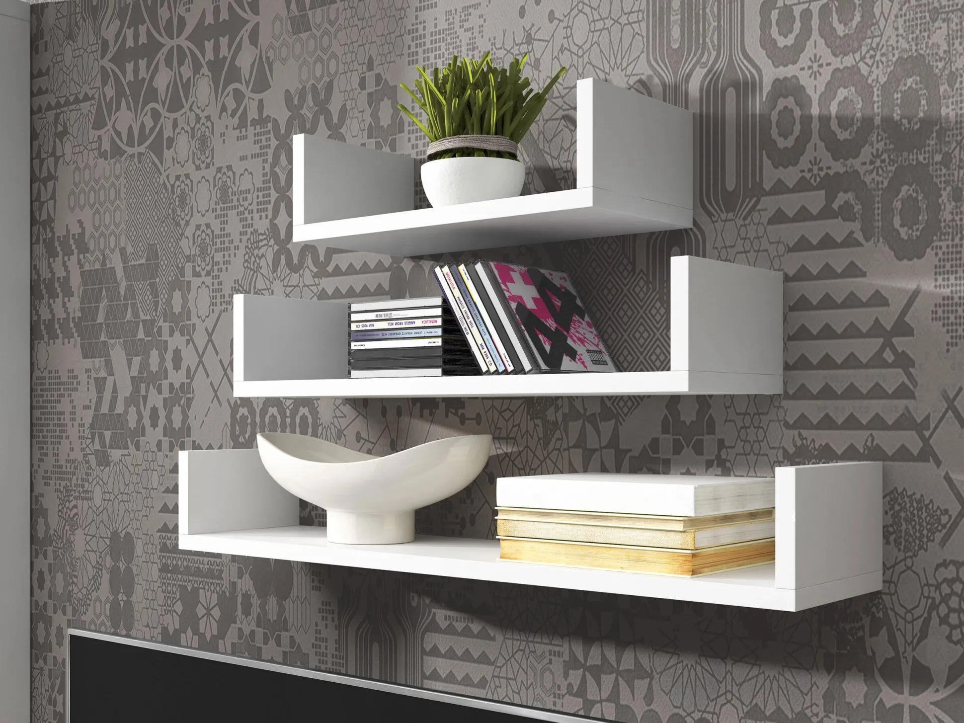 Sæt med vægmonterede reoler Lexicon (Hvid)