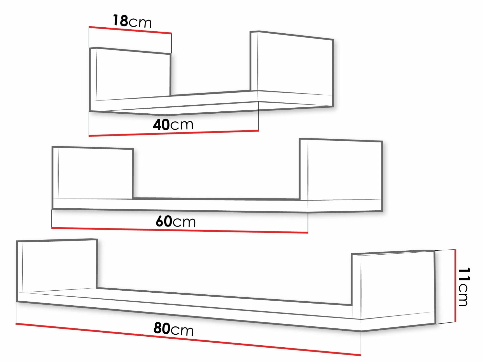 Sæt med vægmonterede reoler Lexicon (Hvid)