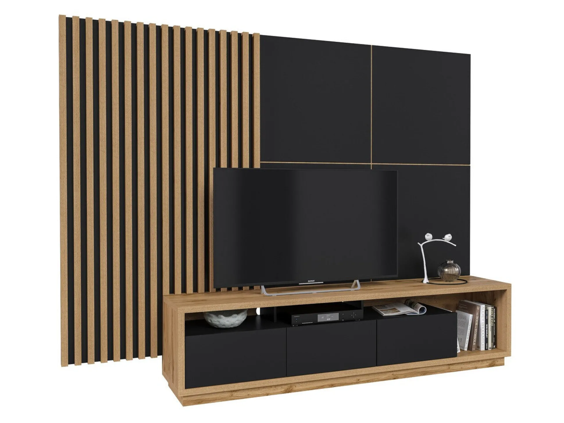 Stuemøbelsæt Austin 362 (Wotan eg + Mat sort + Sort)