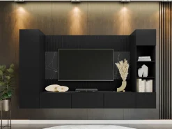 Stuemøbelsæt Comfivo Salix IV (Sort + Sort marmor)