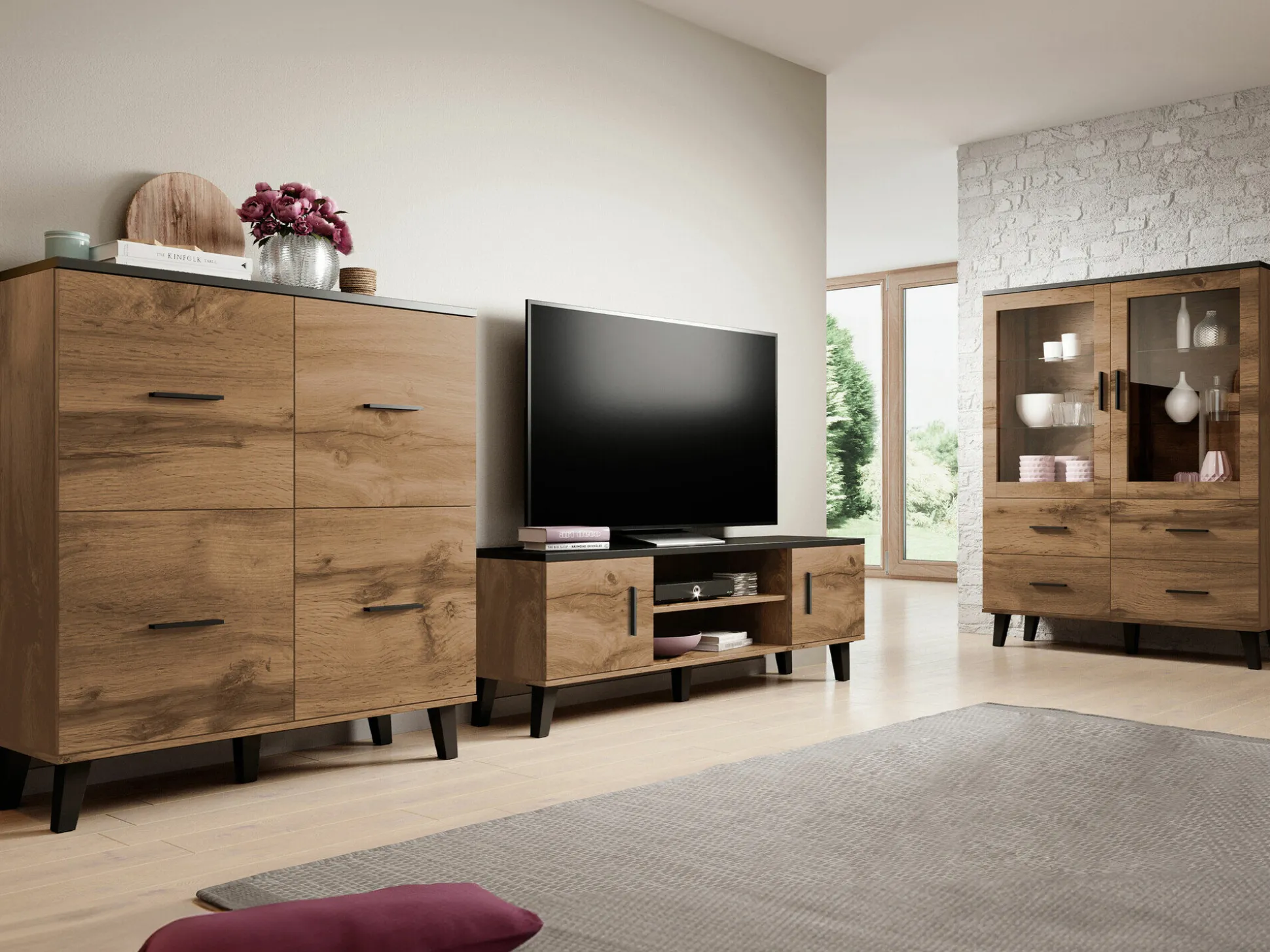 Stuemøbelsæt Larfloi 113 (Wotan eg + Sort)