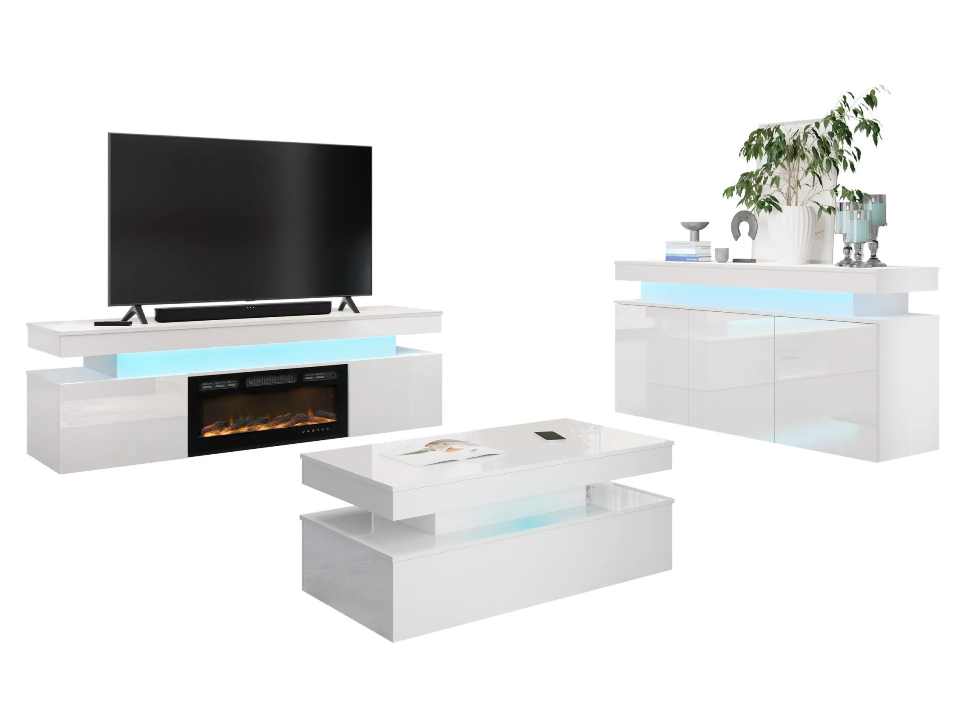 Stuemøbelsæt Monfero I (Hvid + Glansfuld hvid)