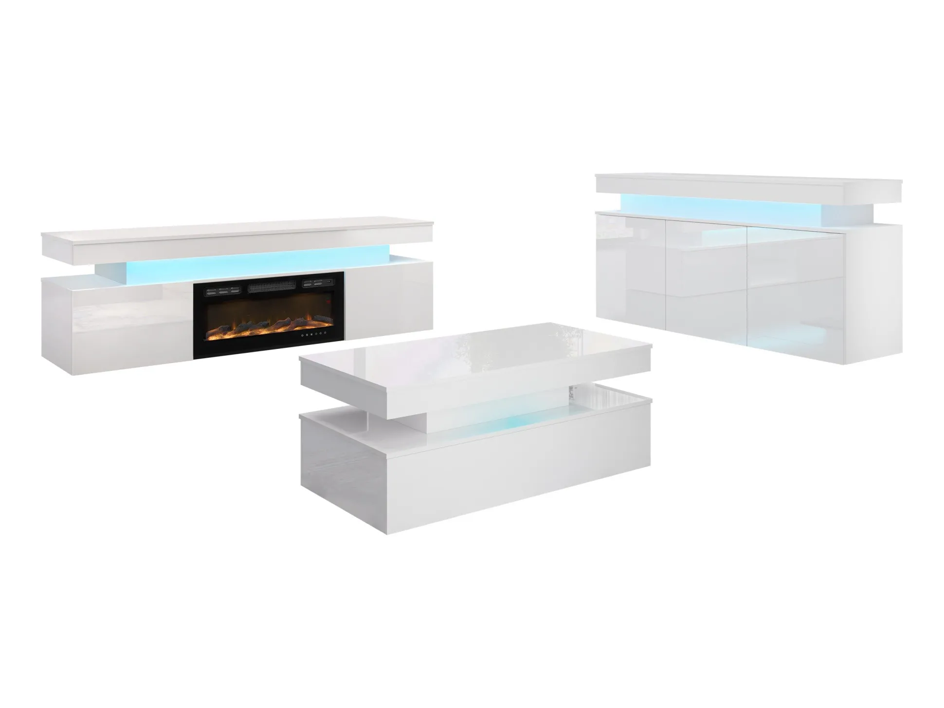 Stuemøbelsæt Monfero I (Hvid + Glansfuld hvid)