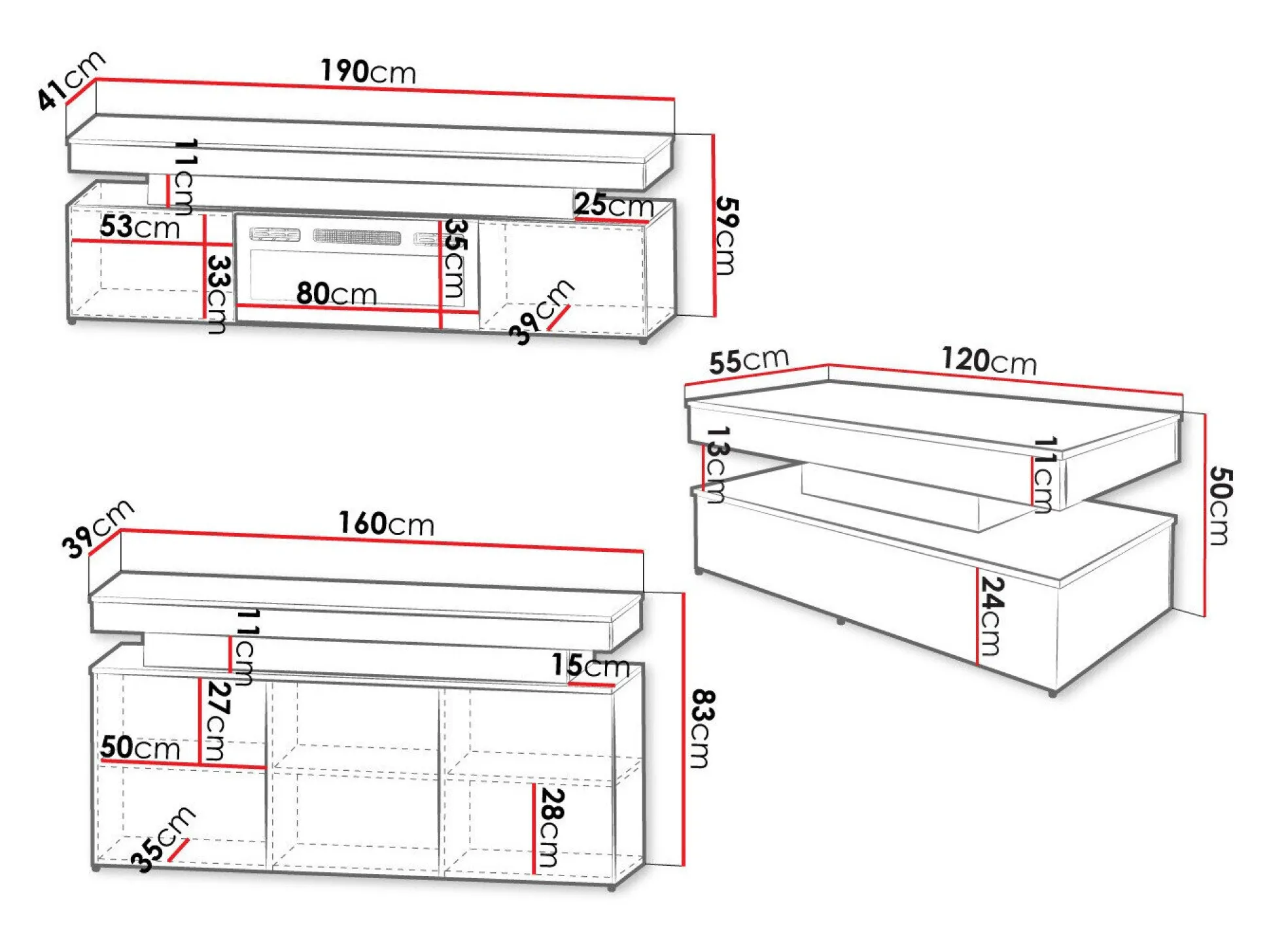 Stuemøbelsæt Monfero I (Hvid + Glansfuld hvid)