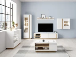 Stuemøbelsæt Novbela 114 (Hvid + Glansfuld hvid + Grandson eg)