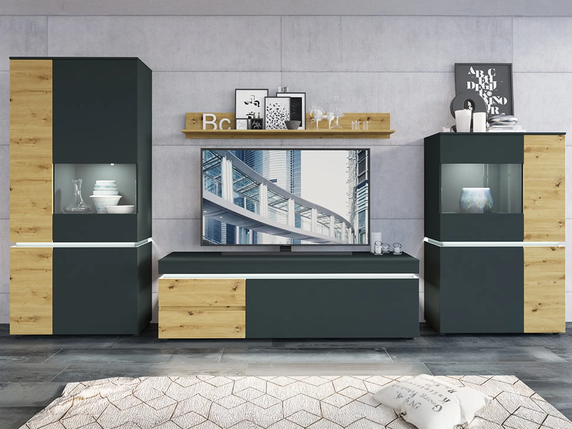 Stuemøbelsæt Ontario 176 (Artisan eg + Grå)