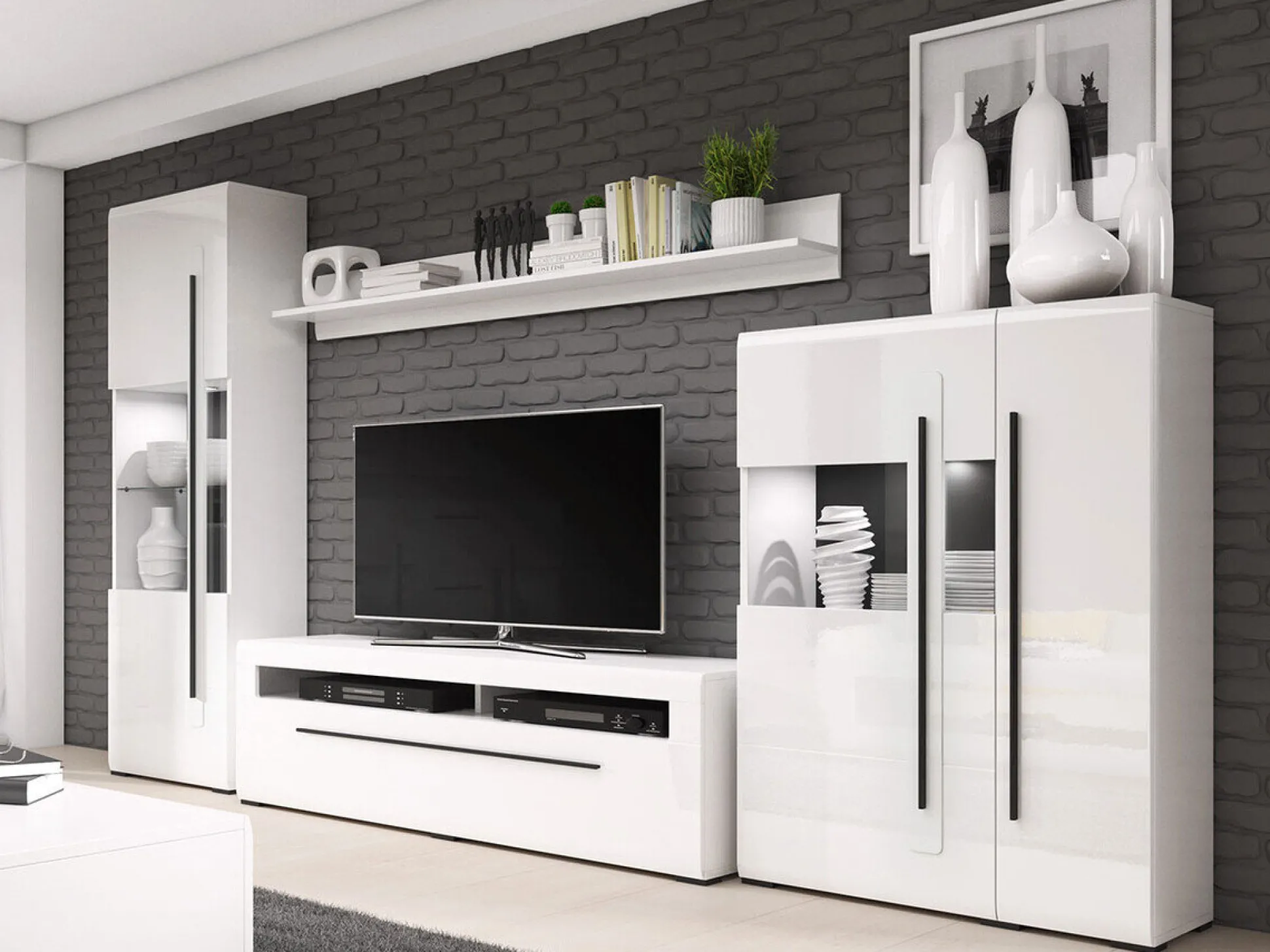 Stuemøbelsæt Ophsalu 111 (Hvid + Glansfuld hvid)