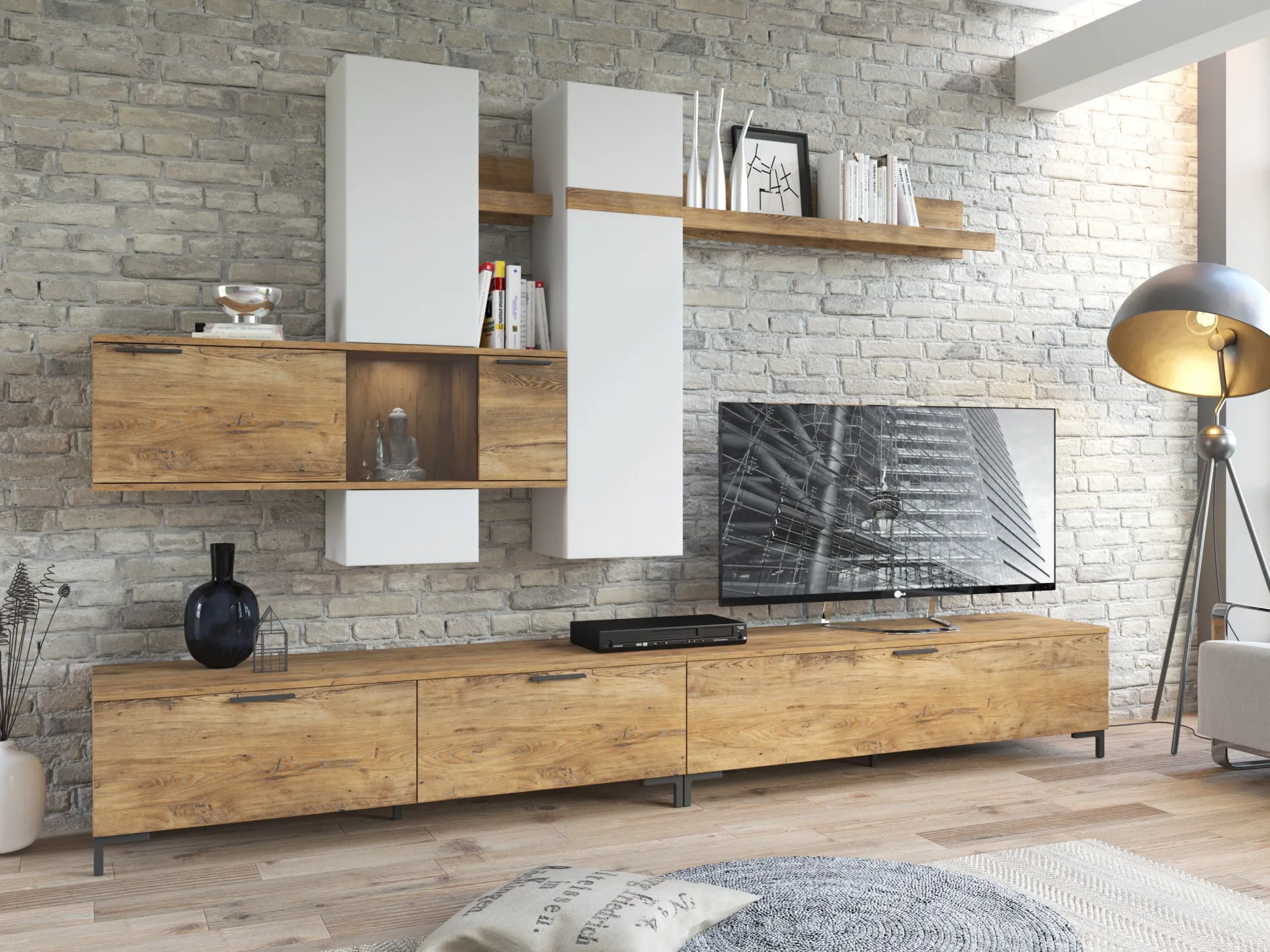 Stuemøbelsæt Salnola 105 (Hvid + Kastanje)