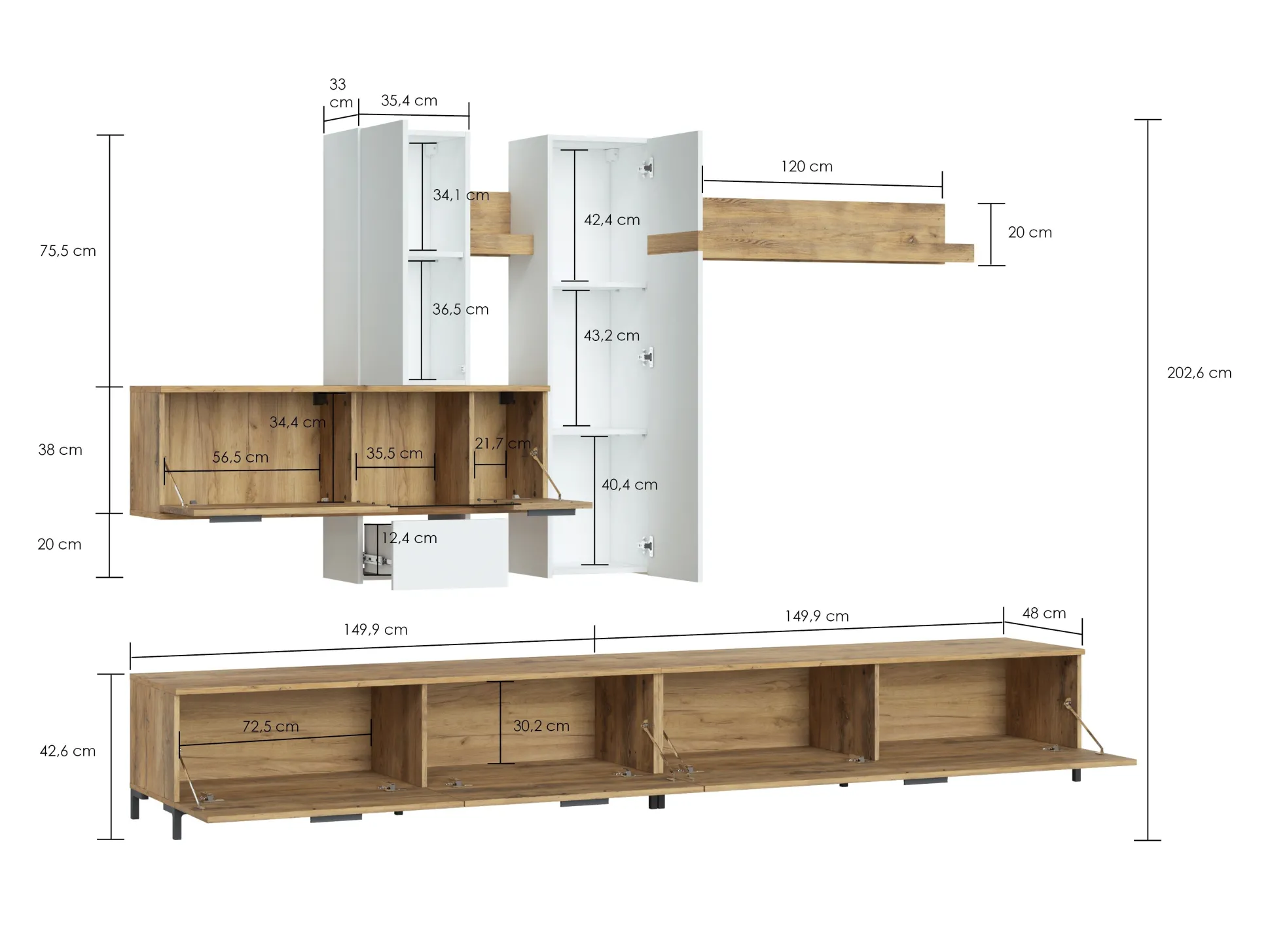 Stuemøbelsæt Salnola 105 (Hvid + Kastanje)