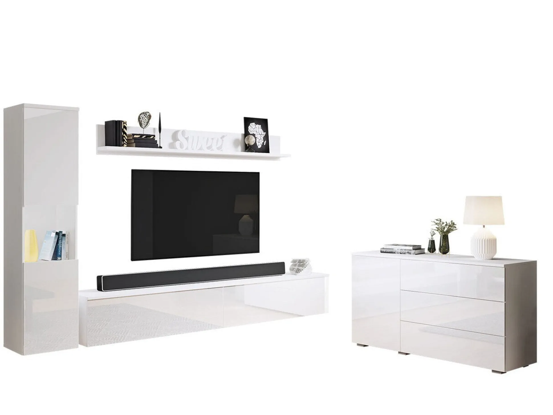 Stuemøbelsæt Sarasota 132 (Hvid + Glansfuld hvid)