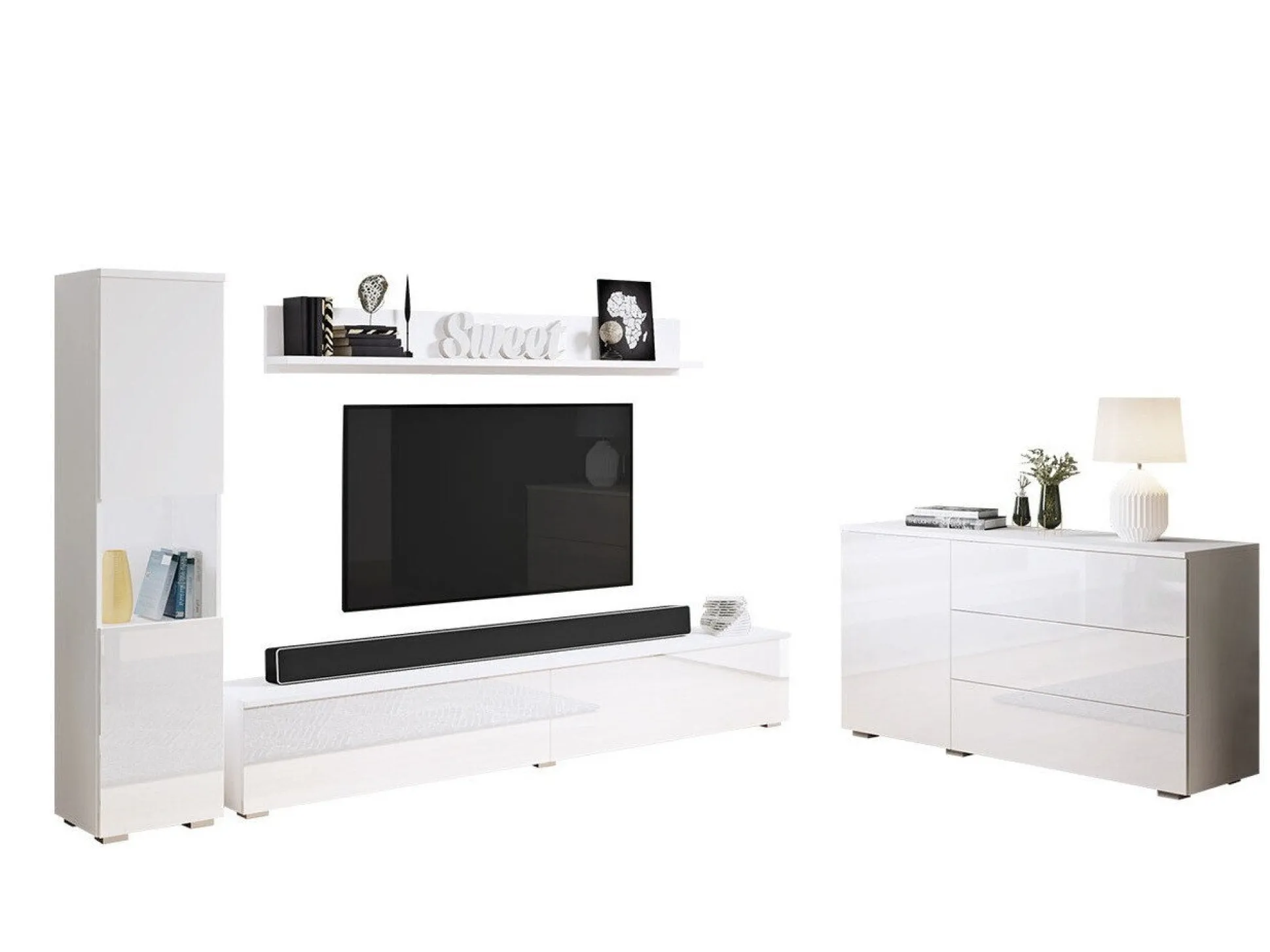 Stuemøbelsæt Sarasota 132 (Hvid + Glansfuld hvid)