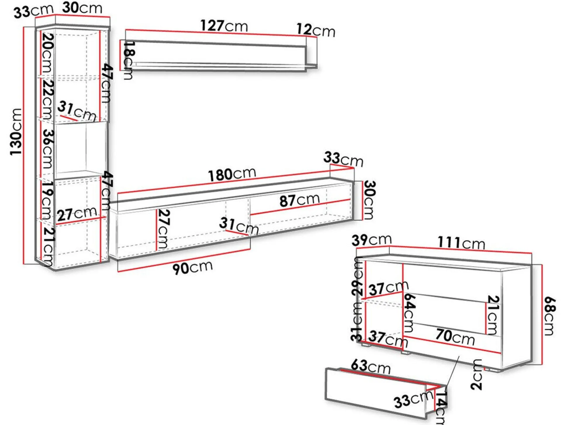 Stuemøbelsæt Sarasota 132 (Hvid + Glansfuld hvid)