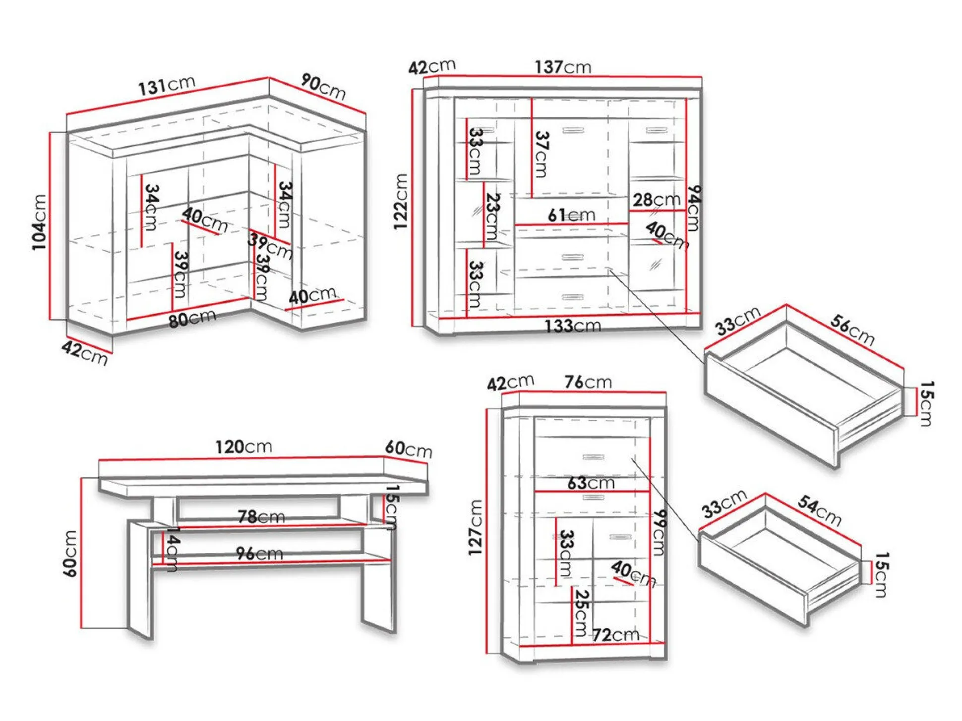 Stuemøbelsæt Serfeno 121 (Mørk aske)