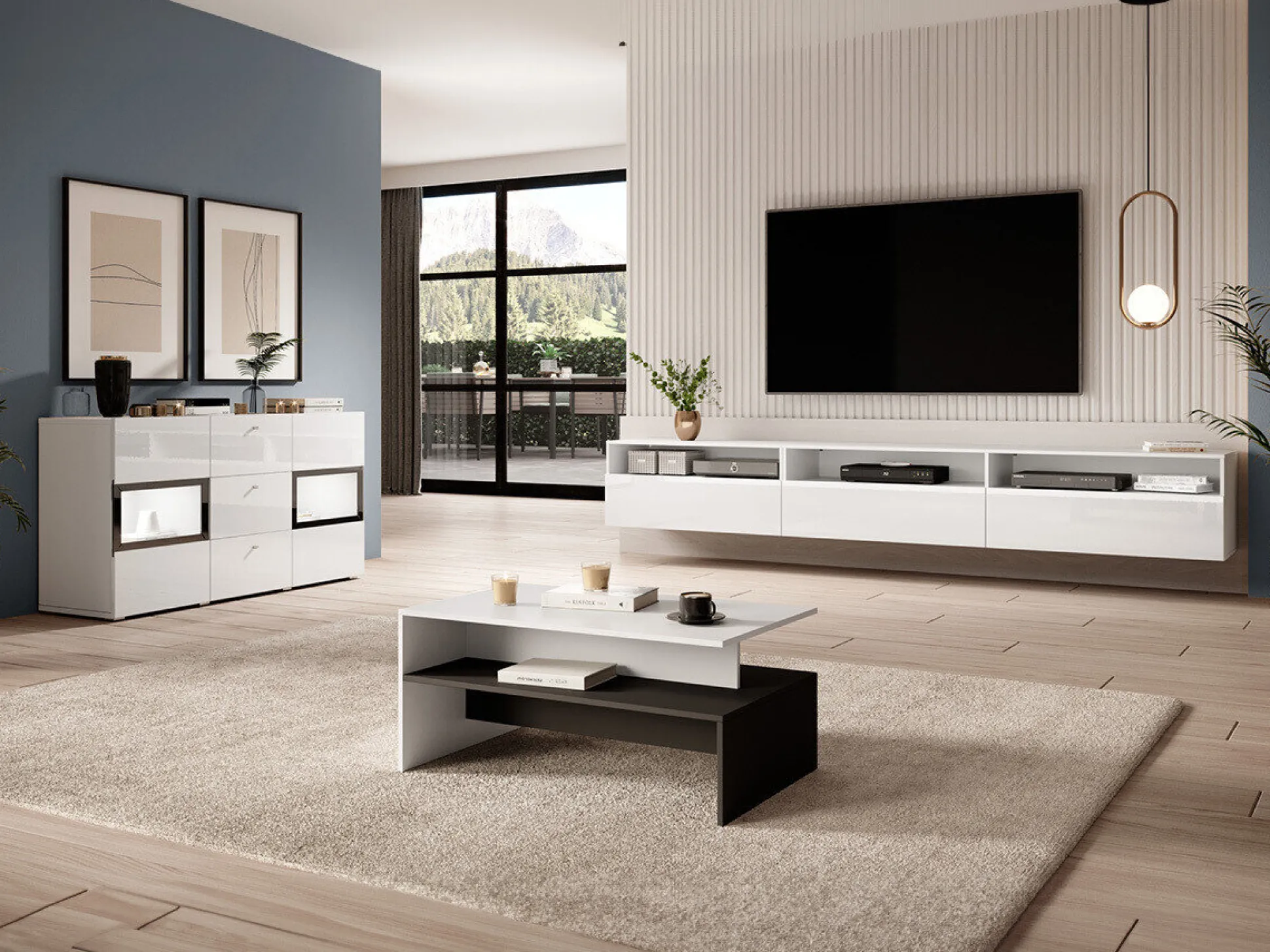 Stuemøbelsæt Serodeu 106 (Hvid + Glansfuld hvid)