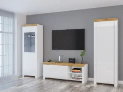 Stuemøbelsæt Sonsoru 148 (Hvid + Glansfuld hvid + Wotan eg)