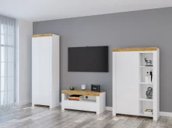 Stuemøbelsæt Sonsoru 147 (Hvid + Glansfuld hvid + Wotan eg)