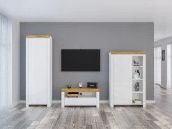 Stuemøbelsæt Sonsoru 147 (Hvid + Glansfuld hvid + Wotan eg)